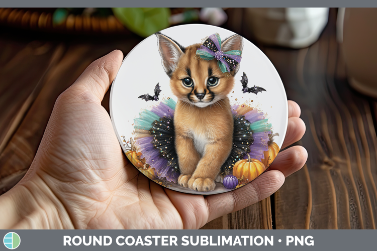 Wild Cats Halloween Caracal Round Coaster Sublimation Coaste