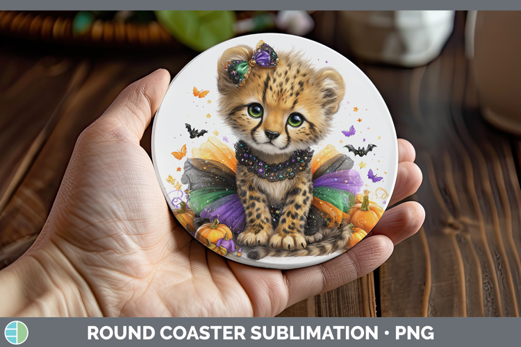 Wild Cats Halloween Cheetah Round Coaster Sublimation Coaste