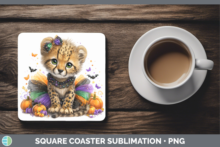 Wild Cats Halloween Cheetah Square Coaster Sublimation Coast