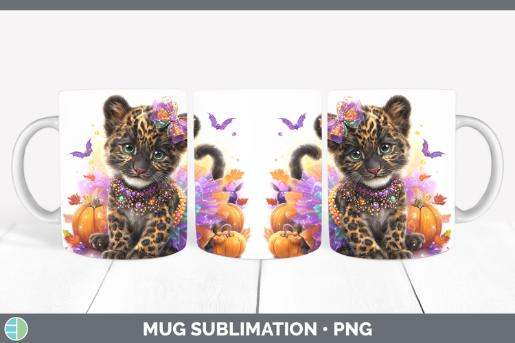 Wild Cats Halloween Jaguar Mug Wrap Sublimation Coffee Cup D