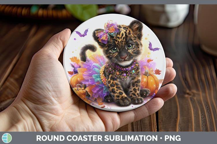 Wild Cats Halloween Jaguar Round Coaster Sublimation Coaster