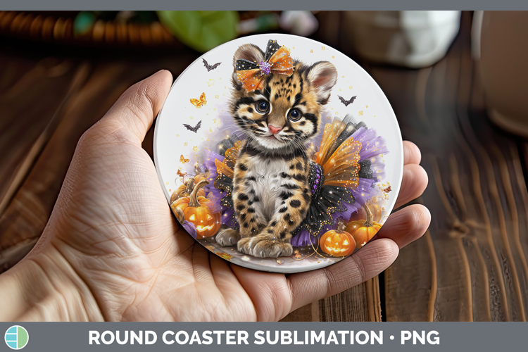 Wild Cats Halloween Leopard Clouded Round Coaster Sublimatio