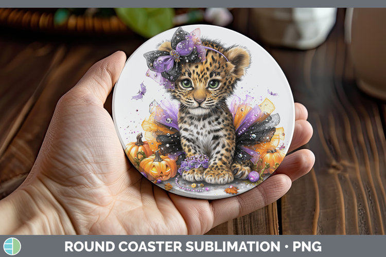 Wild Cats Halloween Leopard Round Coaster Sublimation Coaste