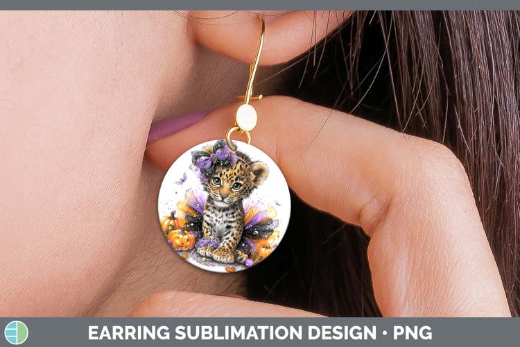 Wild Cats Halloween Leopard Round Earrings Sublimation Earri