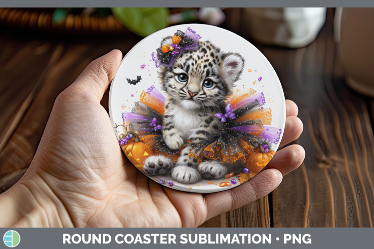 Wild Cats Halloween Leopard Snow Round Coaster Sublimation C