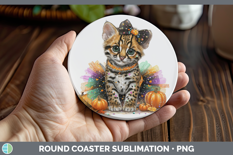 Wild Cats Halloween Margay Cat Round Coaster Sublimation Coa