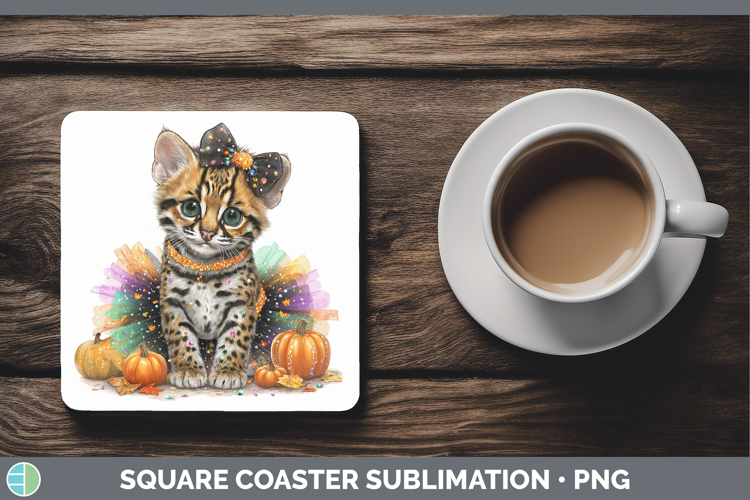 Wild Cats Halloween Margay Cat Square Coaster Sublimation Co