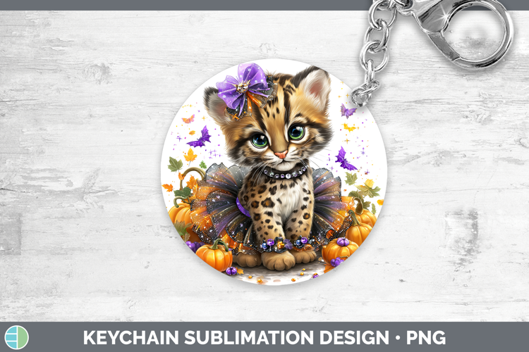 Wild Cats Halloween Ocelot Keychain Sublimation Keyring Desi