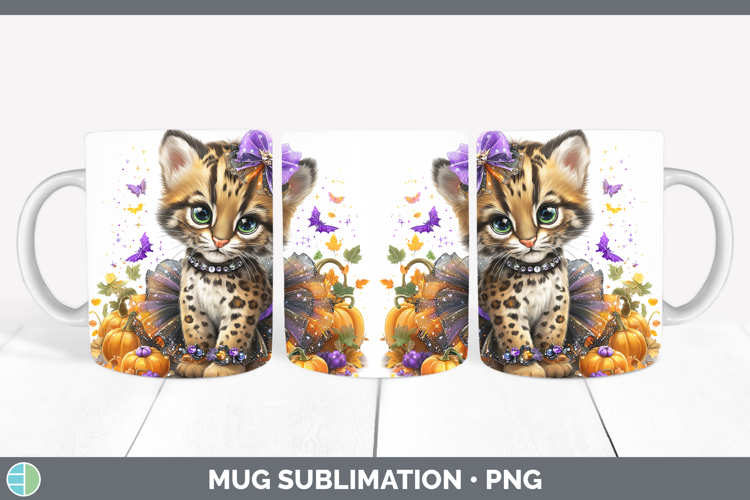 Wild Cats Halloween Ocelot Mug Wrap Sublimation Coffee Cup D