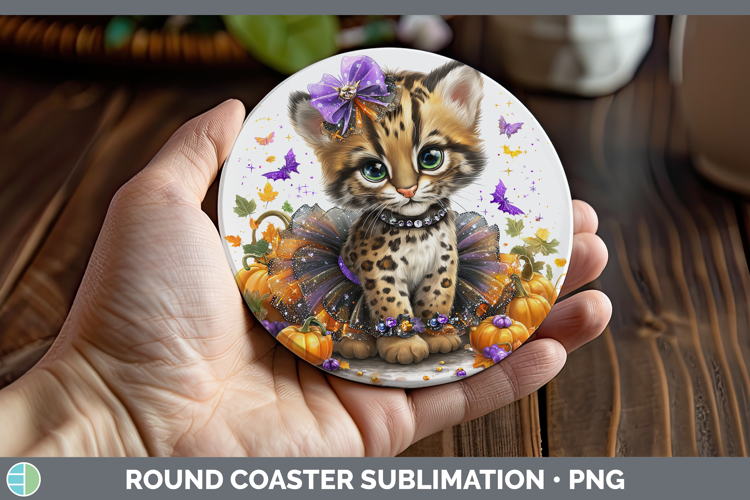 Wild Cats Halloween Ocelot Round Coaster Sublimation Coaster