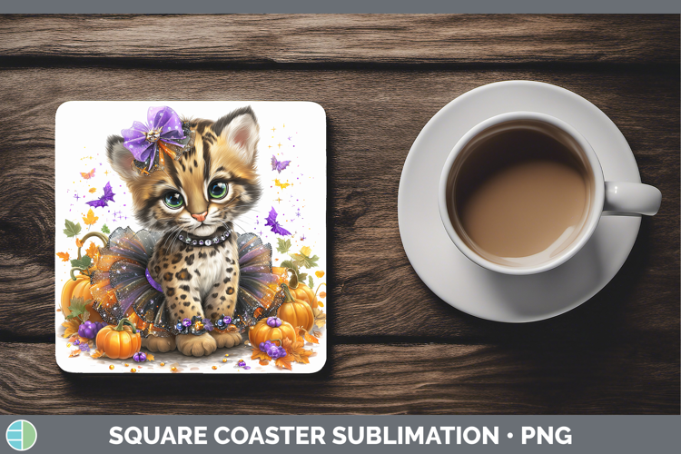 Wild Cats Halloween Ocelot Square Coaster Sublimation Coaste