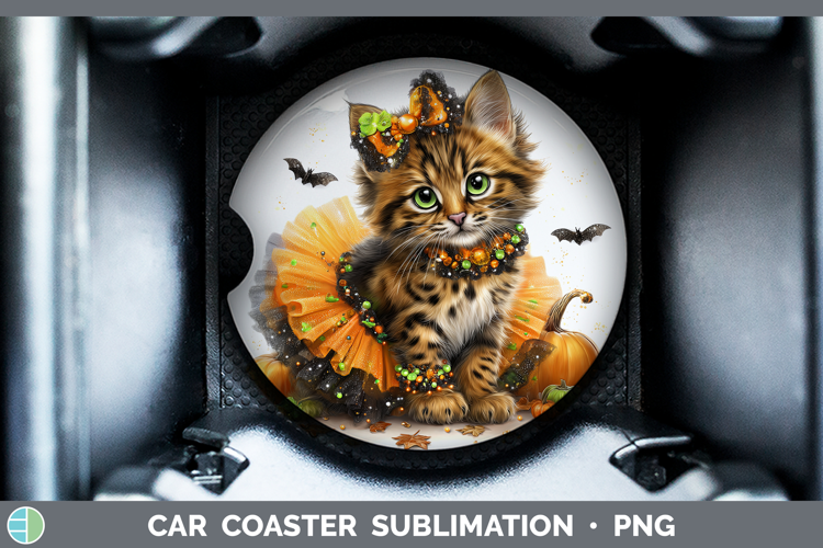 Wild Cats Halloween Pampas Cat Car Coaster Sublimation Desi