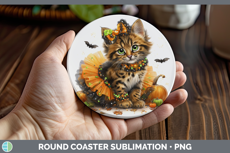 Wild Cats Halloween Pampas Cat Round Coaster Sublimation Coa