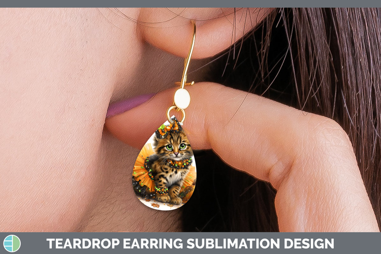 Wild Cats Halloween Pampas Cat Teardrop Earrings Sublimation
