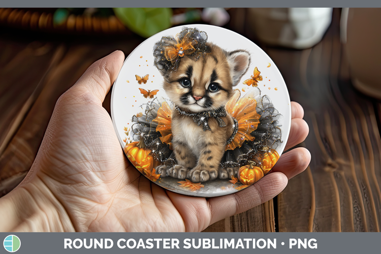 Wild Cats Halloween Puma Concolor Round Coaster Sublimation