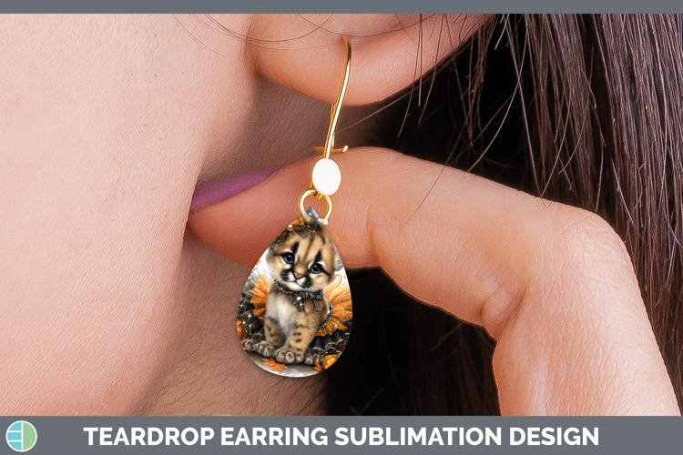 Wild Cats Halloween Puma Concolor Teardrop Earrings Sublimat