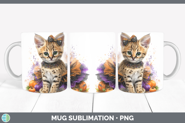 Wild Cats Halloween Serval Mug Wrap Sublimation Coffee Cup D