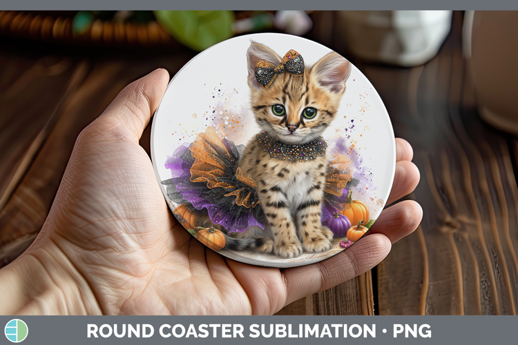Wild Cats Halloween Serval Round Coaster Sublimation Coaster