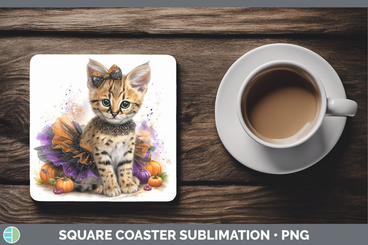 Wild Cats Halloween Serval Square Coaster Sublimation Coaste
