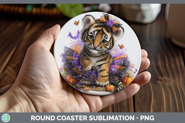 Wild Cats Halloween Tiger Round Coaster Sublimation Coaster