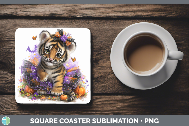 Wild Cats Halloween Tiger Square Coaster Sublimation Coaster