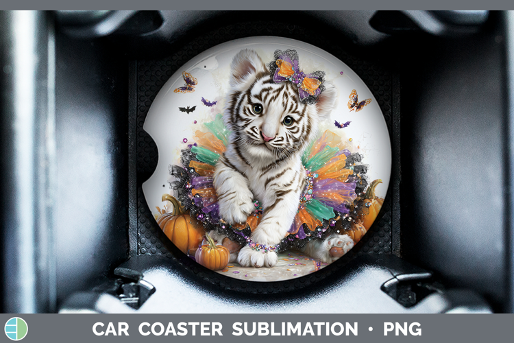 Wild Cats Halloween White Tiger Car Coaster Sublimation Des
