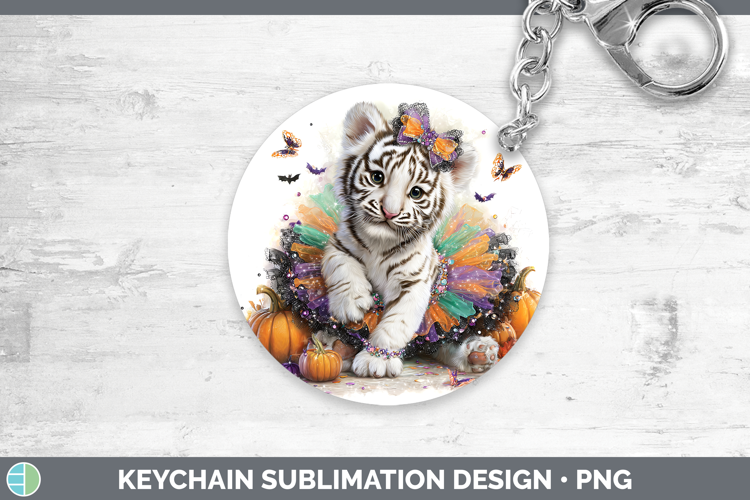 Wild Cats Halloween White Tiger Keychain Sublimation Keyring