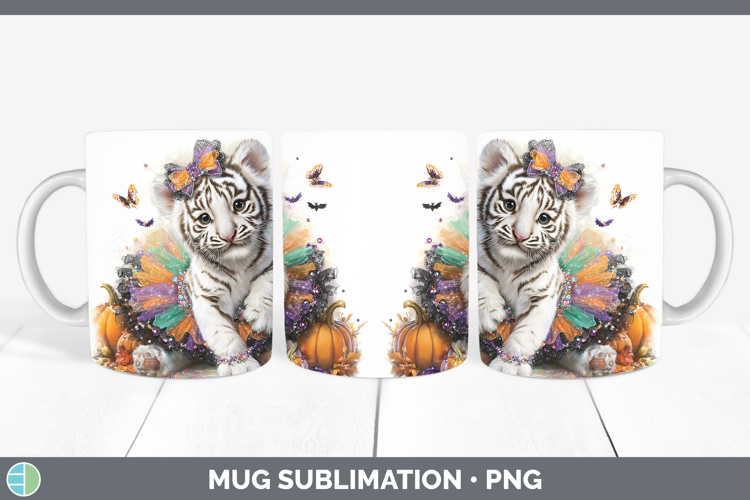 Wild Cats Halloween White Tiger Mug Wrap Sublimation Coffee