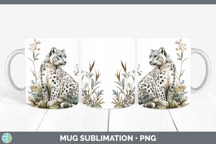 Wild Cats Leopard Snow Mug Wrap Sublimation Coffee Cup Desig