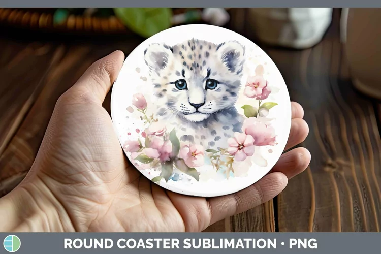 Wild Cats Leopard Snow Round Coaster Sublimation Coaster Des