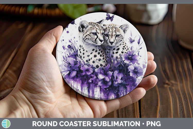 Wild Cats Purple Drips Cheetah Round Coaster Sublimation