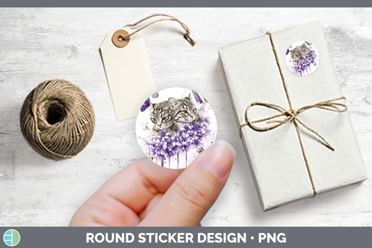 Wild Cats Purple Drips Fishing Cat Stickers | Round Labels D