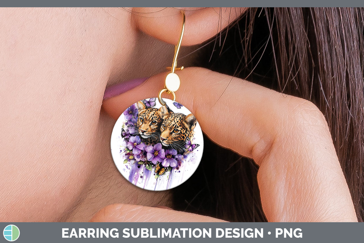 Wild Cats Purple Drips Leopard Round Earrings Sublimation Ea