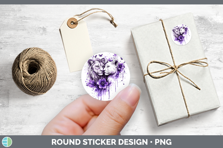 Wild Cats Purple Drips Lion Stickers | Round Labels Designs