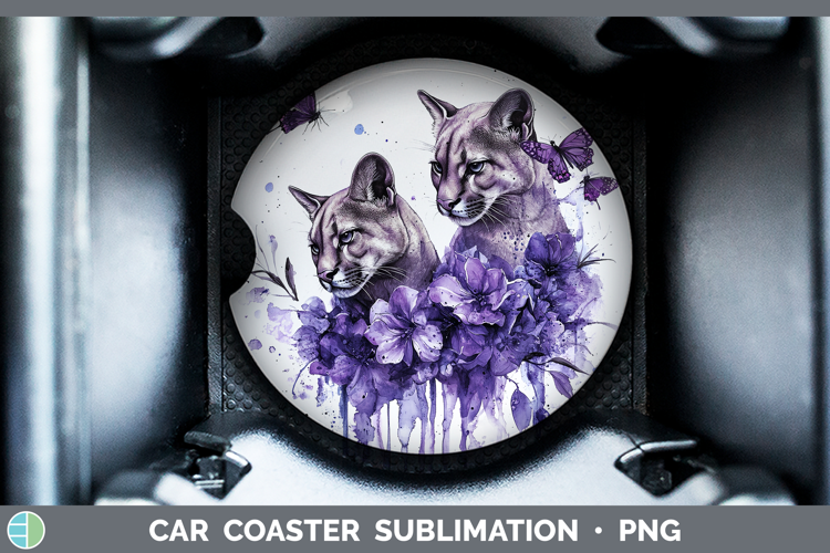 Wild Cats Purple Drips Puma Concolor Car Coaster Sublimation