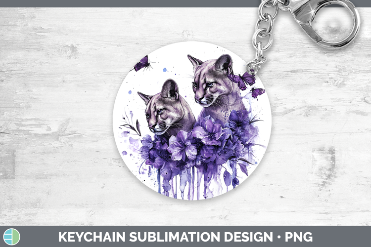 Wild Cats Purple Drips Puma Concolor Keychain Sublimation Ke