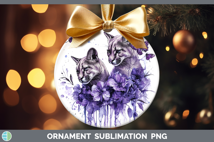Wild Cats Purple Drips Puma Concolor Ornament Sublimation Ba
