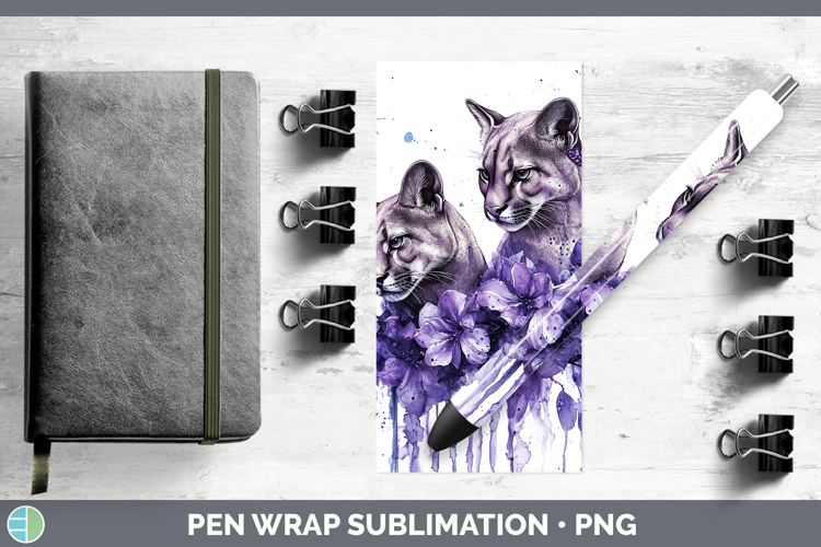 Wild Cats Purple Drips Puma Concolor Pen Wrap Sublimation Pe