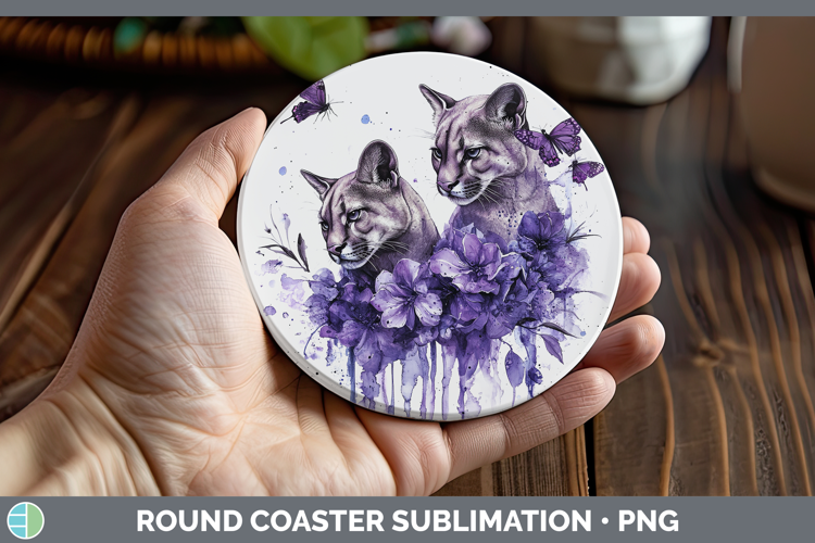 Wild Cats Purple Drips Puma Concolor Round Coaster Sublimati