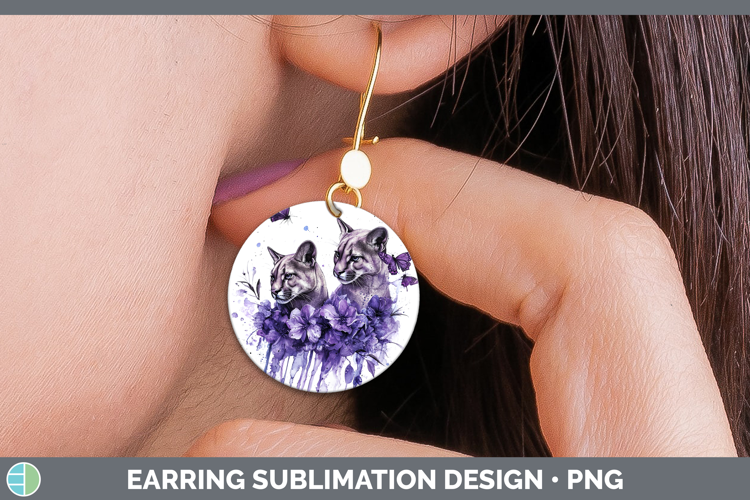 Wild Cats Purple Drips Puma Concolor Round Earrings Sublimat