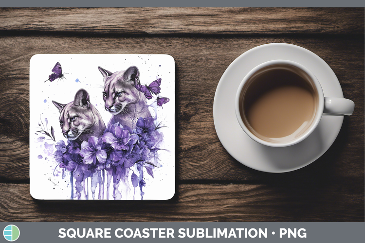 Wild Cats Purple Drips Puma Concolor Square Coaster Sublimat