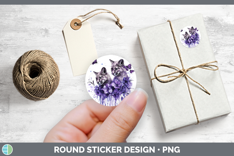 Wild Cats Purple Drips Puma Concolor Stickers | Round Labels