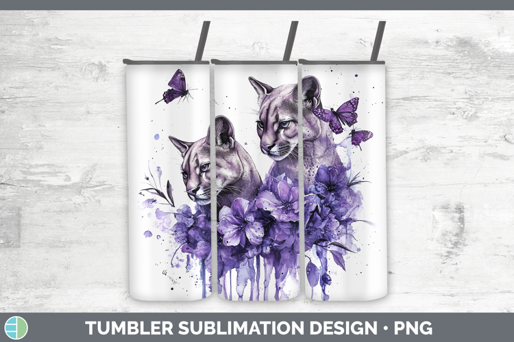 Wild Cats Purple Drips Puma Concolor Tumbler Sublimation 20
