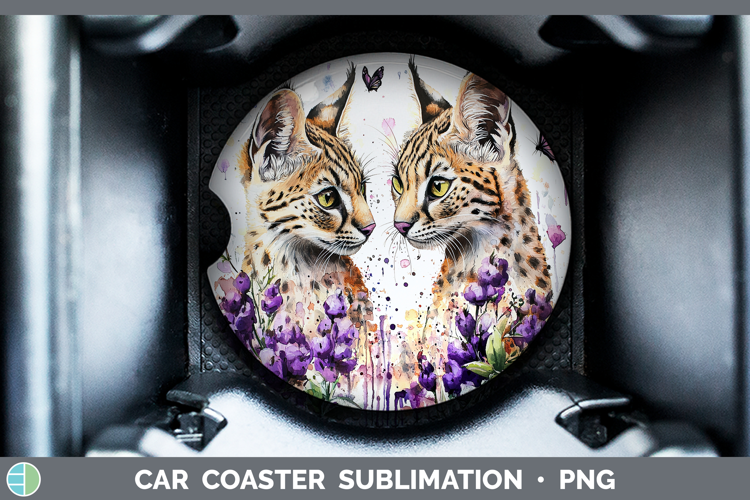 Wild Cats Purple Drips Serval Car Coaster Sublimation Desig