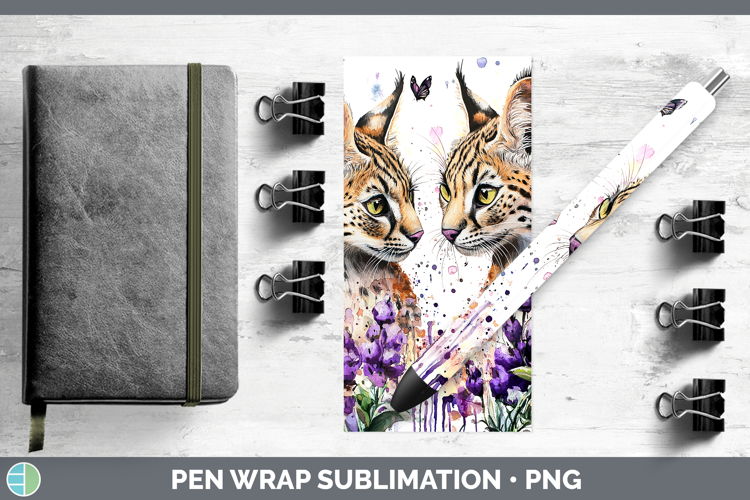 Wild Cats Purple Drips Serval Pen Wrap Sublimation Pen Desig