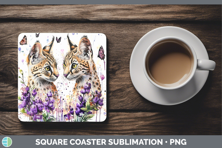 Wild Cats Purple Drips Serval Square Coaster Sublimation Coa