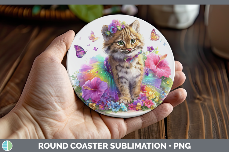 Wild Cats Rainbow Summer Andean Mountain Cat Round Coaster S