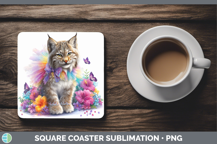 Wild Cats Rainbow Summer Canada Lynx Square Coaster Sublimat