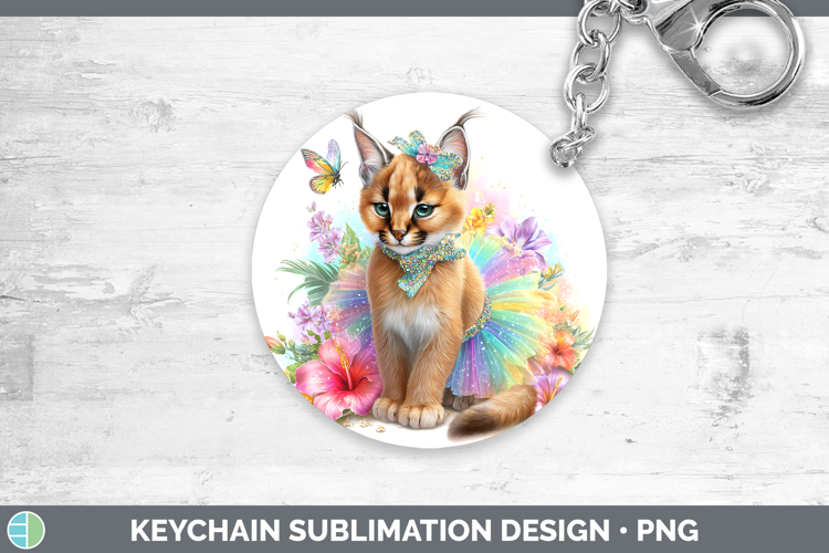Wild Cats Rainbow Summer Caracal Keychain Sublimation Keyrin