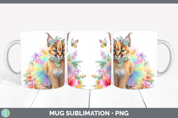 Wild Cats Rainbow Summer Caracal Mug Wrap Sublimation Coffee